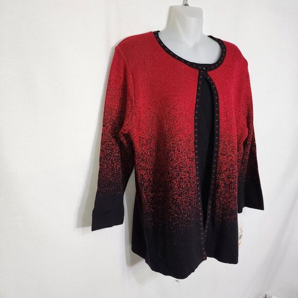 Alfred Dunner Womens Sweater Size Small Red Black Metallic Layered 3/4 Sleeve - Picture 4 of 10